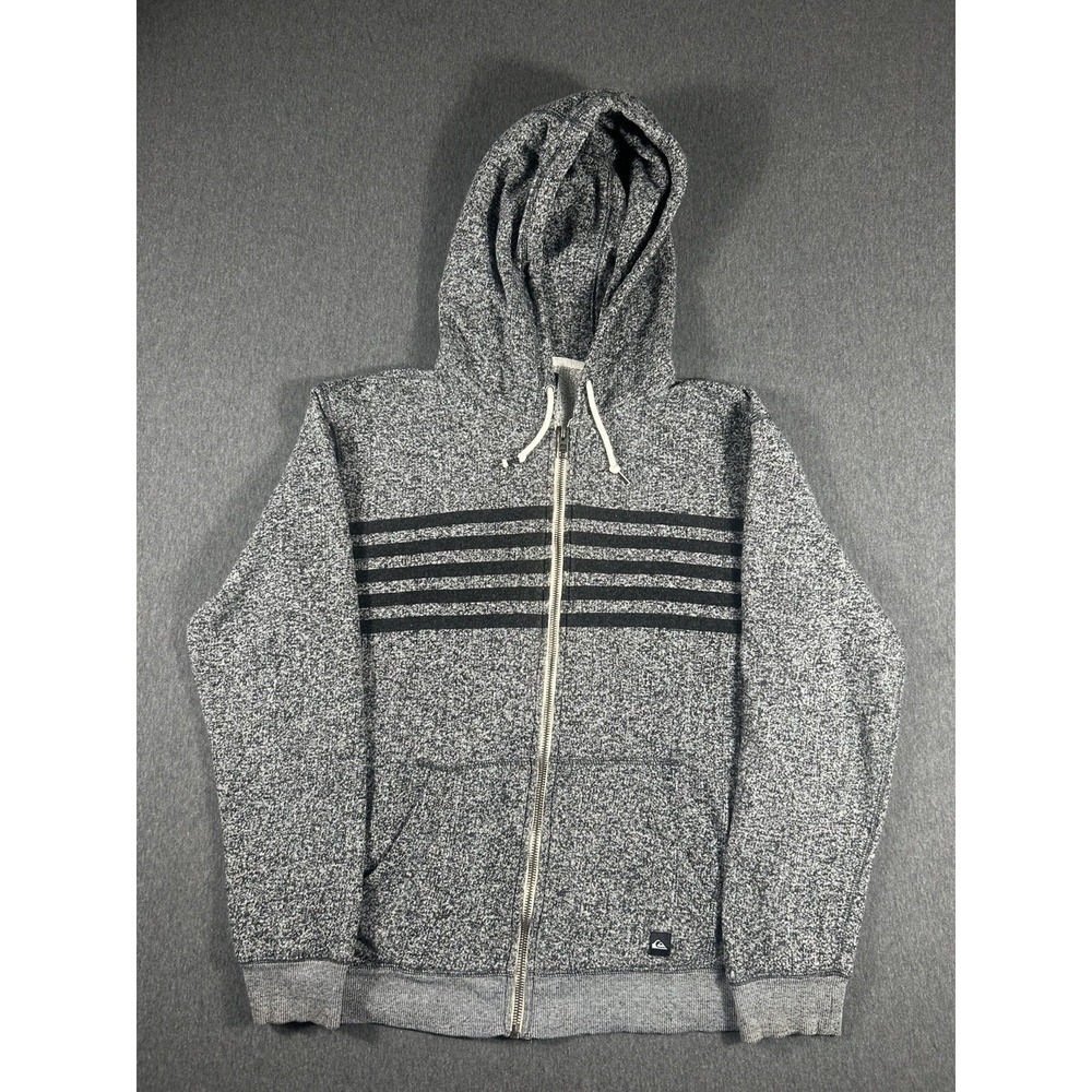 Quiksilver Men's Gray Marled Full Zip Stripe Hoodie Jacket -‎ Small